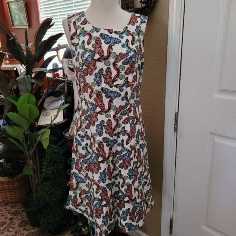 Butterfly Dress Sheath Linen Blend Butterfly Animal Bohemian 8P 8 Petite…